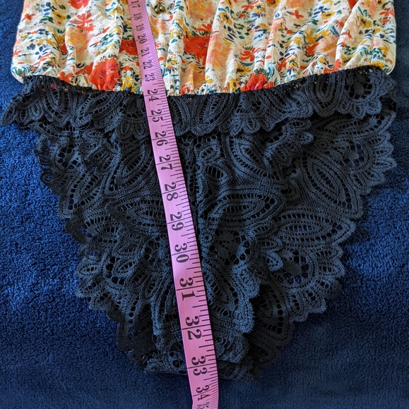 NWOT Free People Say It To Me Bodysuit Orange Floral Print Black Lace - Picture 8 of 9